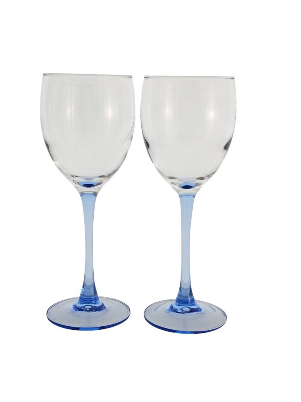 2 Cristal d'Arques Azure Crystal Wine Glasses 7.5" blue stem footed glassware